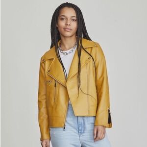 ELIZABETH AND JAMES Mustard Yellow Faux Leather‎ Biker Jacket Moto Zip Size XXL